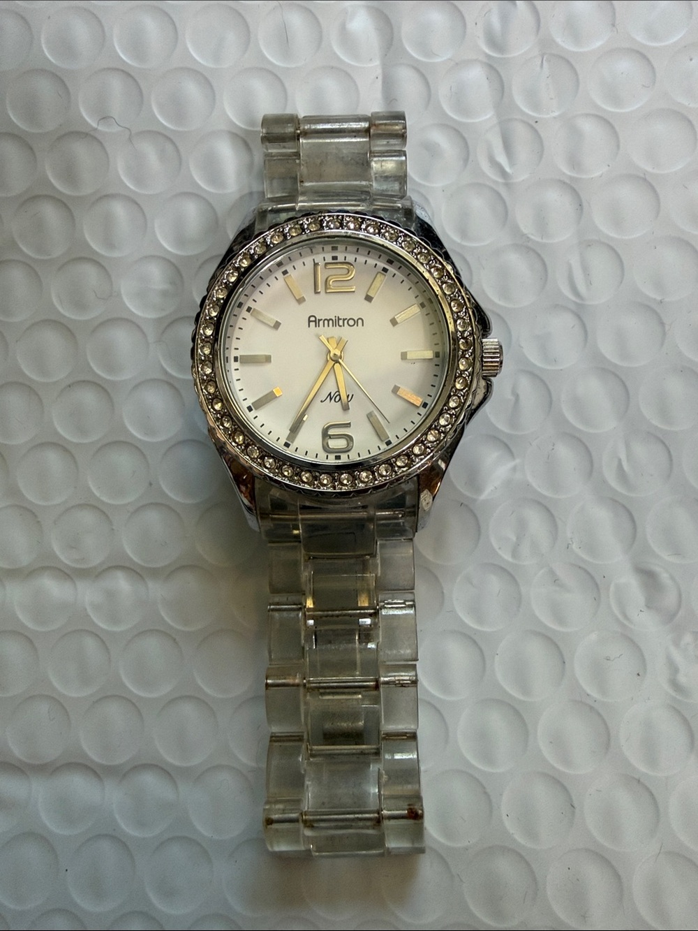 Armitron Silver-Tone Watch with Clear Bracelet and Crystal Bezel